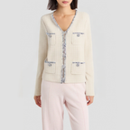 Rhinestone-embellished V-neck slim-fit knitted cardigan