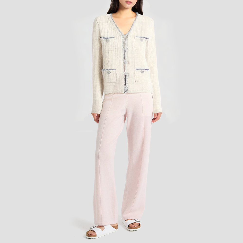 Rhinestone-embellished V-neck slim-fit knitted cardigan