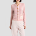 Color-block crew neck elegant knitted cardigan