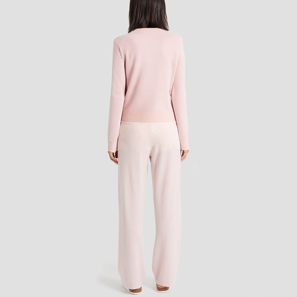 Color-block crew neck elegant knitted cardigan