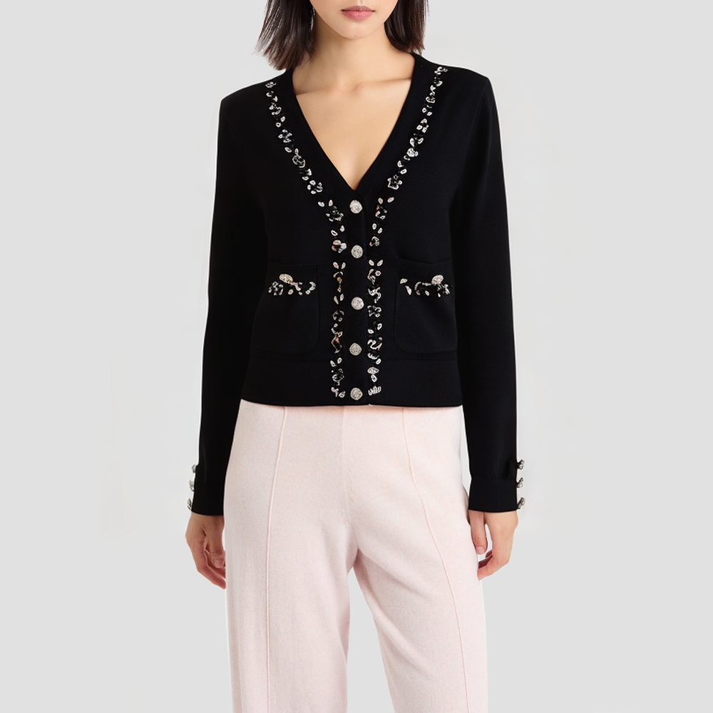 Sequined V-neck delicate knit cardigan