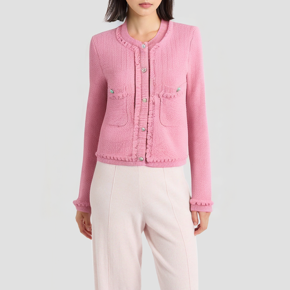 Sweet and simple round-neck basic knit cardigan