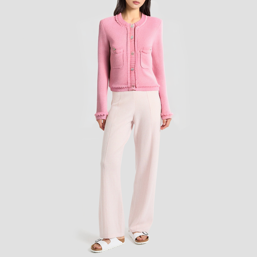 Sweet and simple round-neck basic knit cardigan