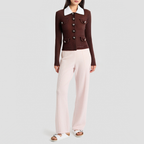 Lapel openwork slim-fit knitted cardigan