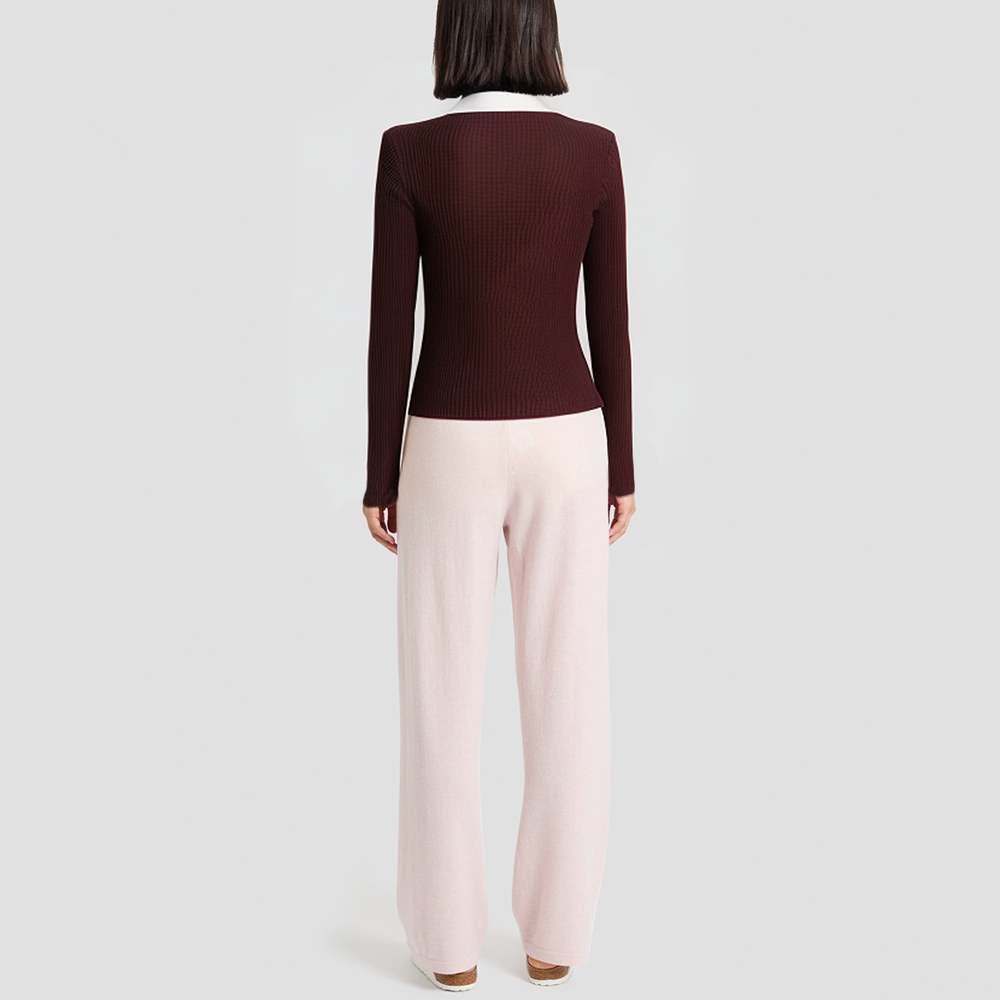 Lapel openwork slim-fit knitted cardigan