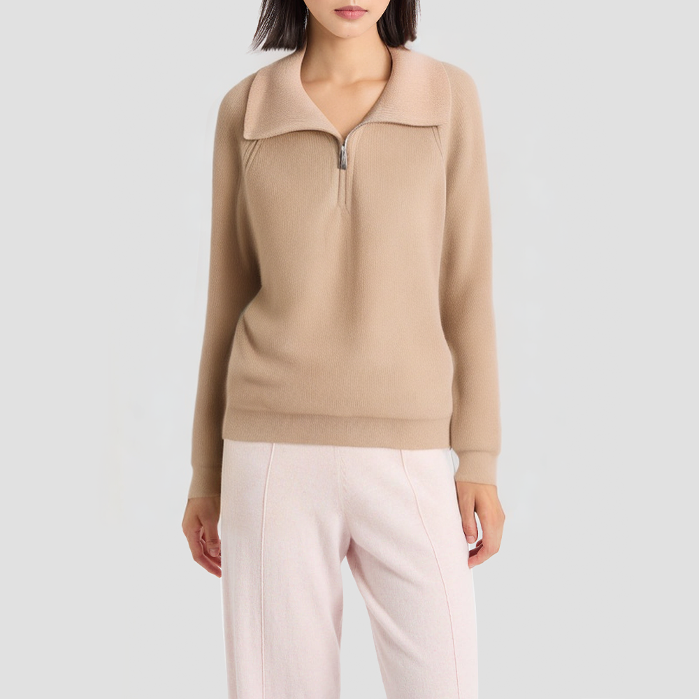 Cashmere turtleneck zip-up knitted cardigan