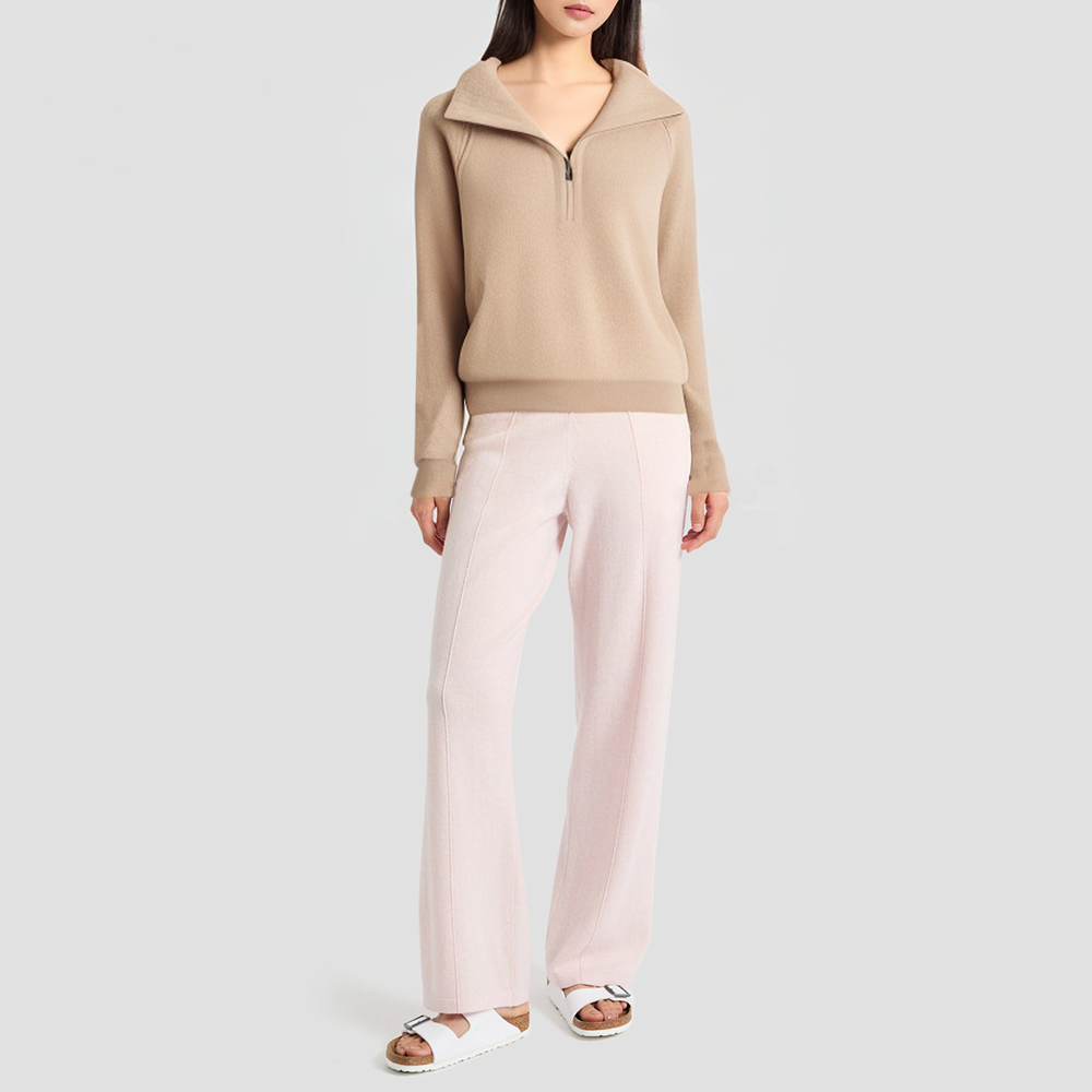 Cashmere turtleneck zip-up knitted cardigan