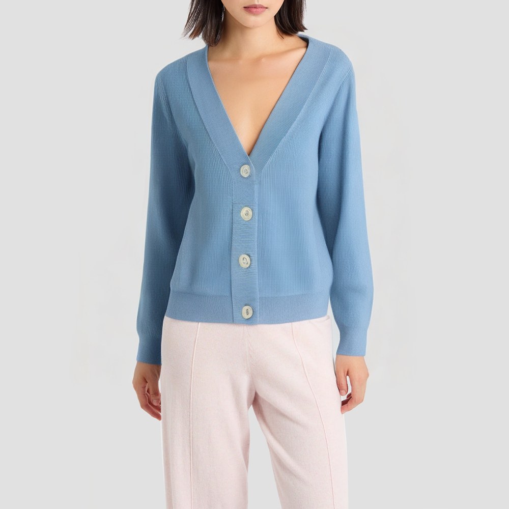 Cashmere V-neck long-sleeved knitted cardigan