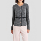Round-neck knitted cardigan with beaded belt