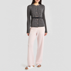 Round-neck knitted cardigan with beaded belt