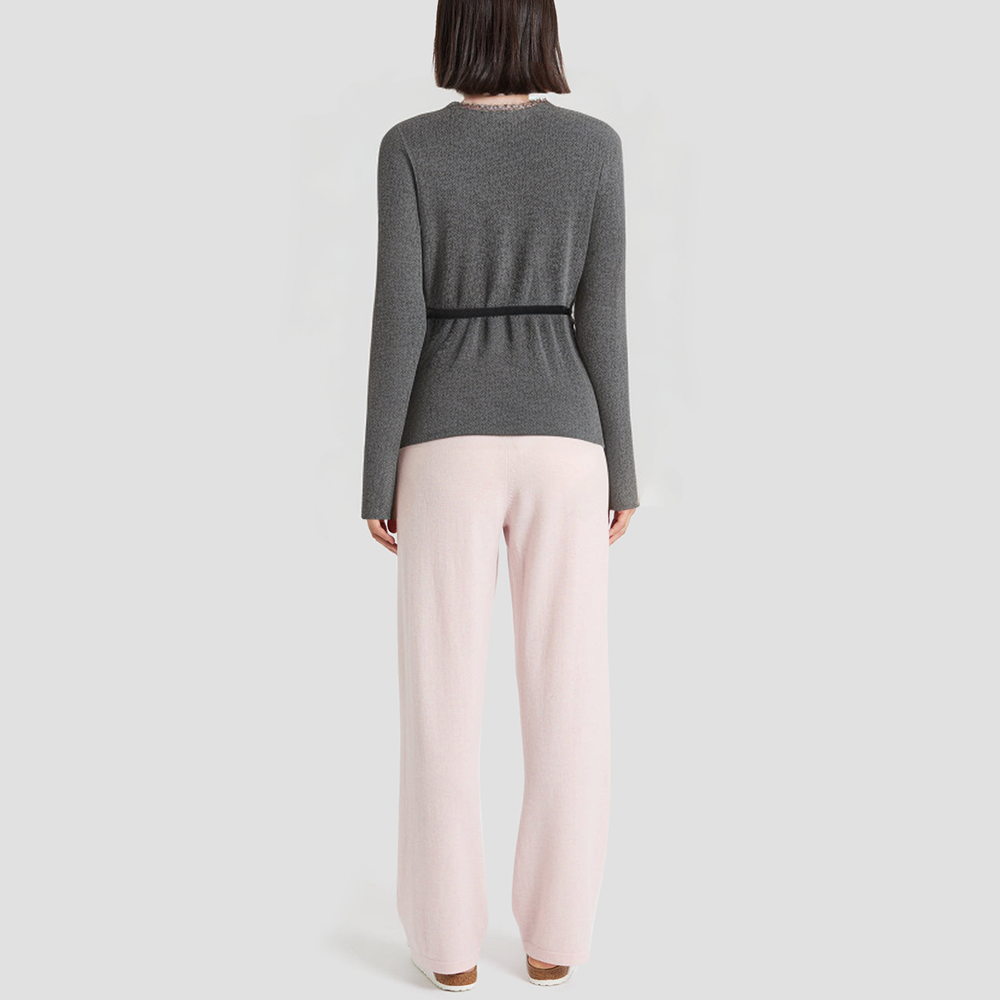 Round-neck knitted cardigan with beaded belt