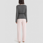 Round-neck knitted cardigan with beaded belt