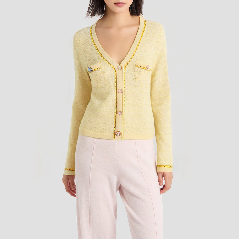 Women's V-neck knitted cardigan with chain embellishment