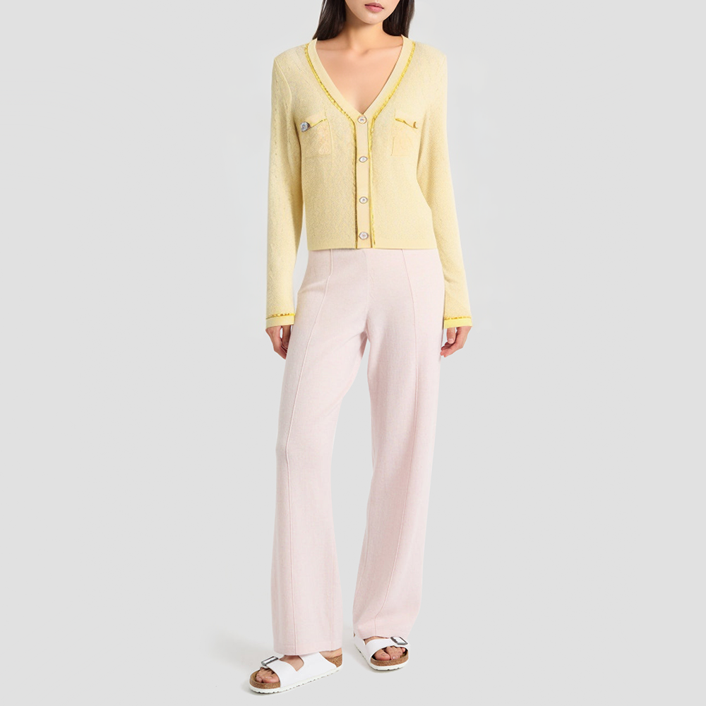 Women's V-neck knitted cardigan with chain embellishment