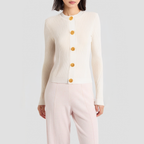 French-style round-neck solid-color knitted cardigan