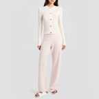 French-style round-neck solid-color knitted cardigan