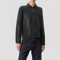 Black PU leather short zippered jacket