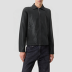 Black PU leather short zippered jacket