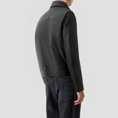 Black PU leather short zippered jacket