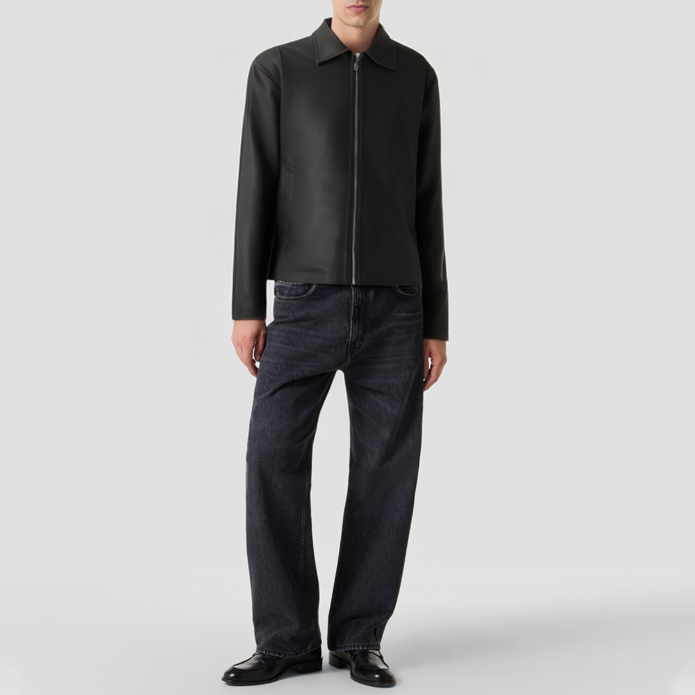 Black PU leather short zippered jacket