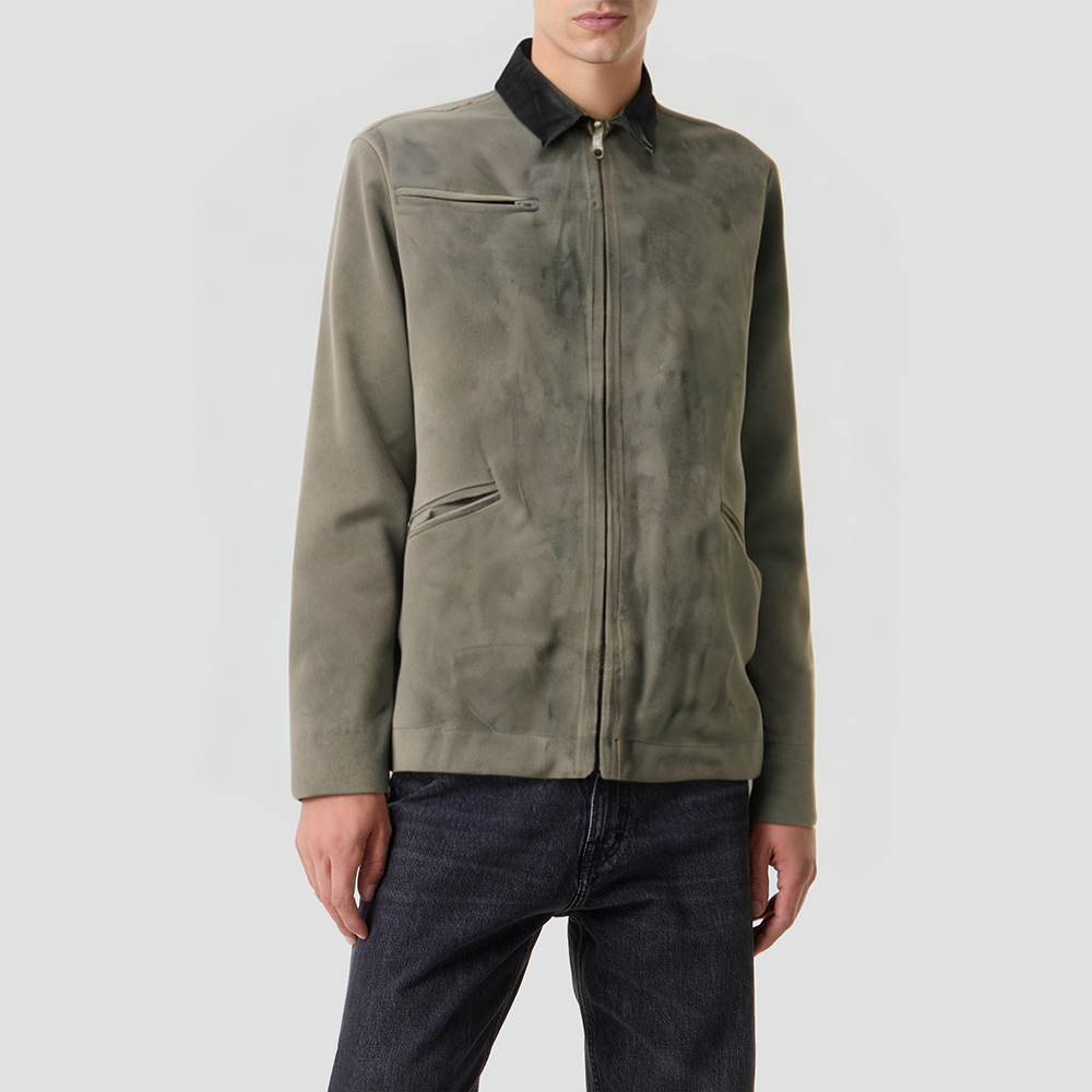 Vintage washed suede zip-up jacket