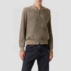 Zippered genuine leather casual jacket
