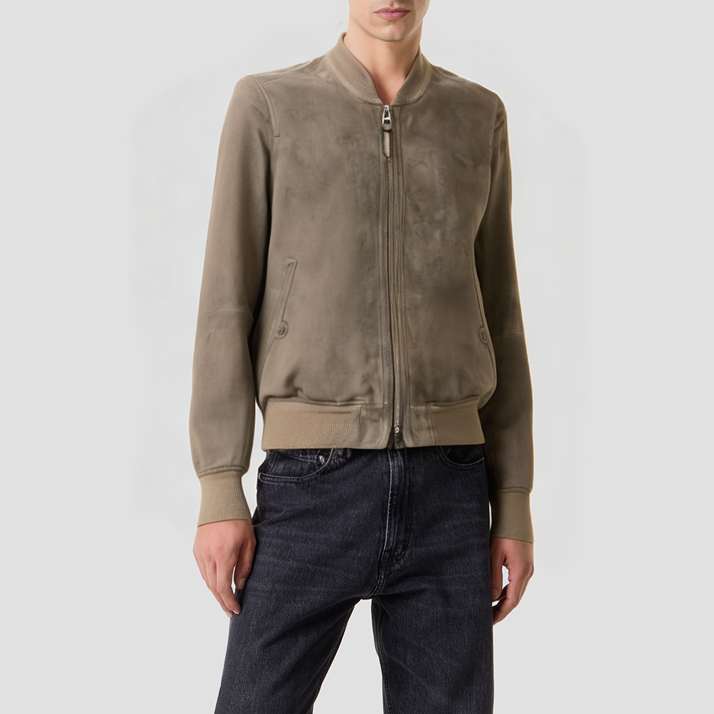 Zippered genuine leather casual jacket