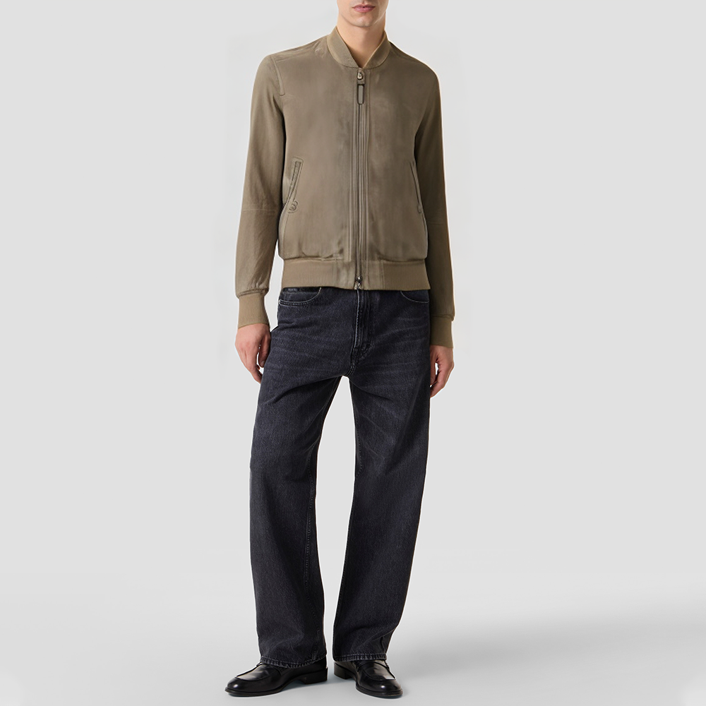 Zippered genuine leather casual jacket