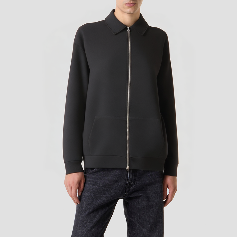 Retro organic cotton stand-collar zip-up jacket