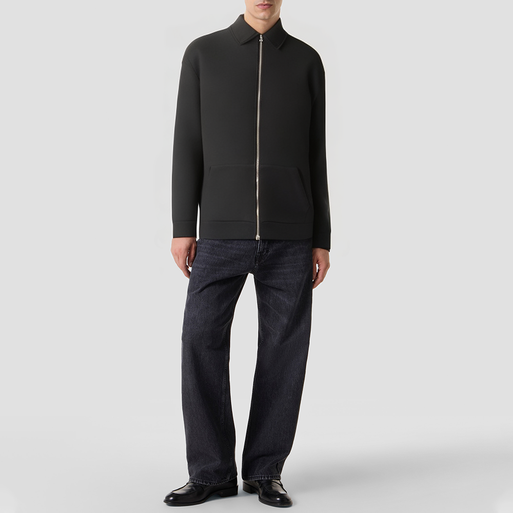 Retro organic cotton stand-collar zip-up jacket