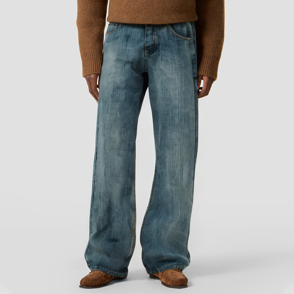 Loose-fitting straight-leg casual denim trousers