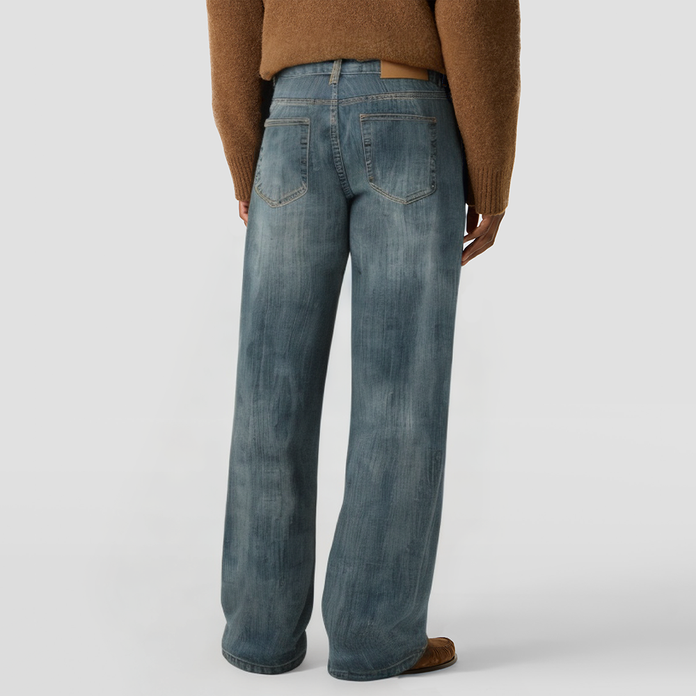 Loose-fitting straight-leg casual denim trousers