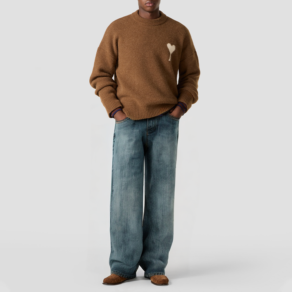 Loose-fitting straight-leg casual denim trousers