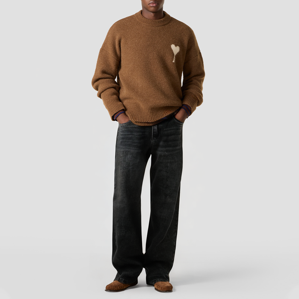 Black straight-leg casual men's jeans