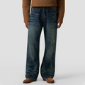 High-quality dark blue loose-fitting jeans