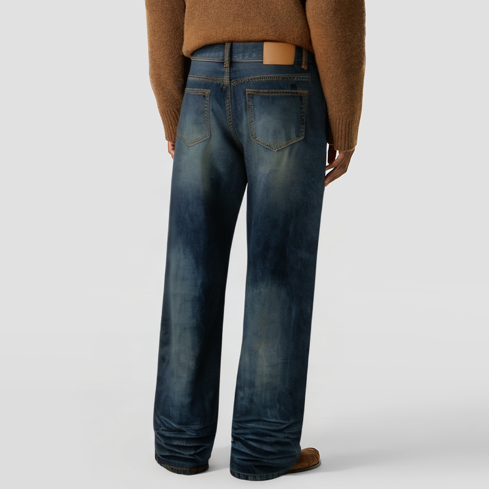 High-quality dark blue loose-fitting jeans