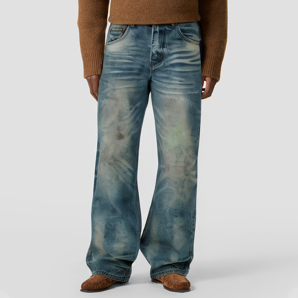 Thick washed straight-leg men's jeans