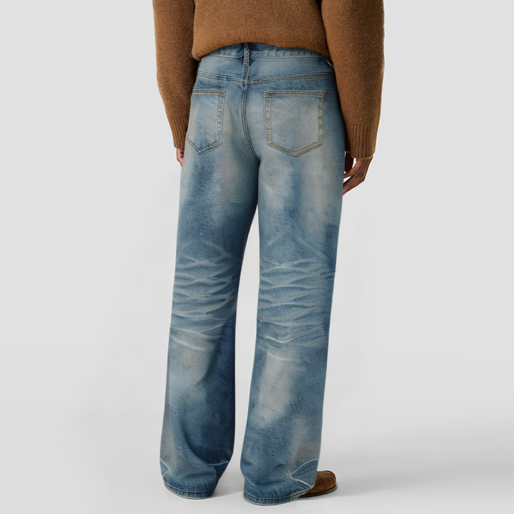 Thick washed straight-leg men's jeans