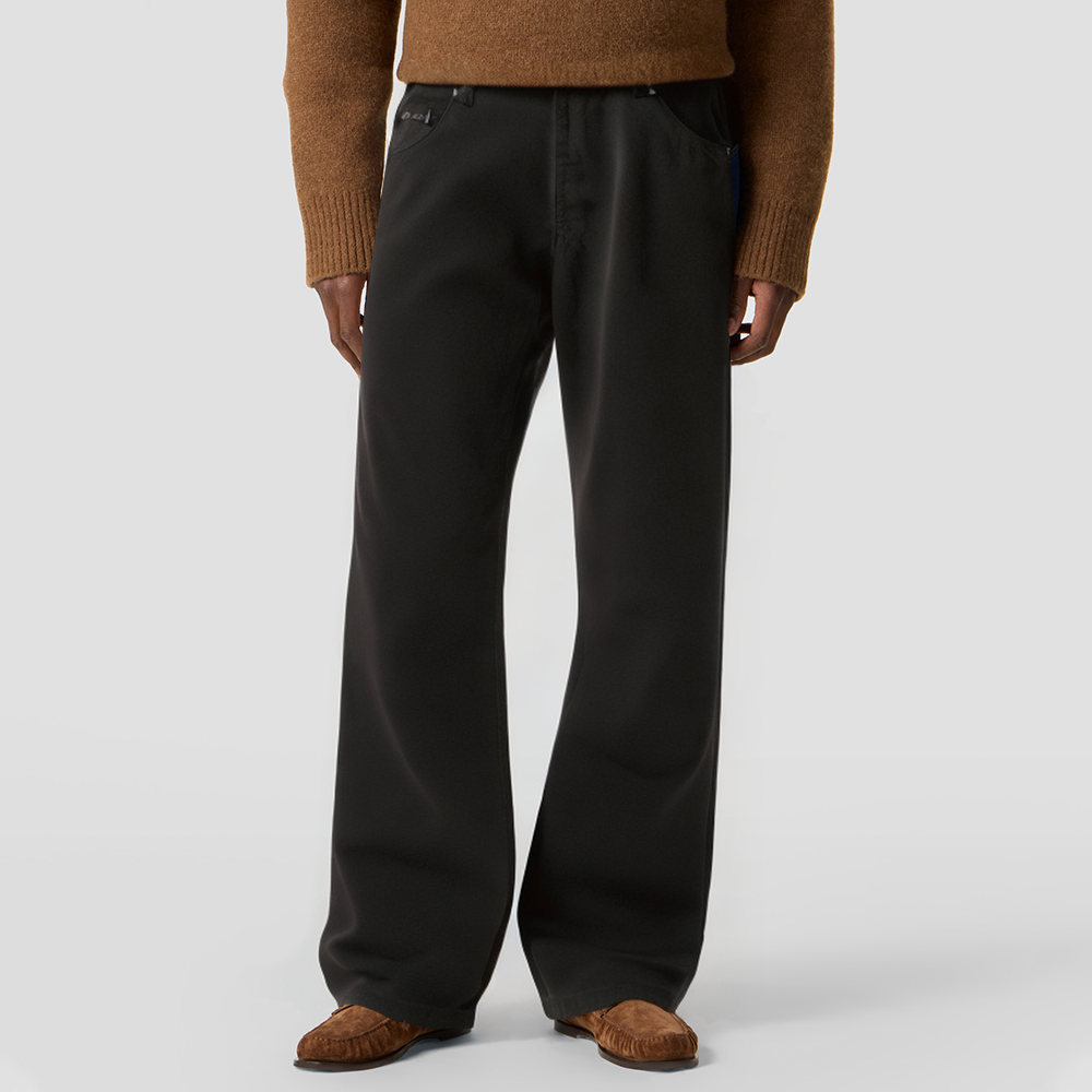 Street style black wide-leg jeans