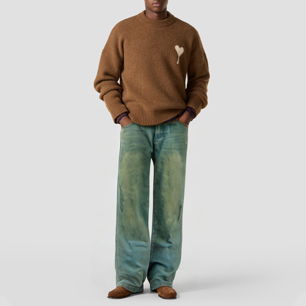 High-quality washed straight-leg jeans