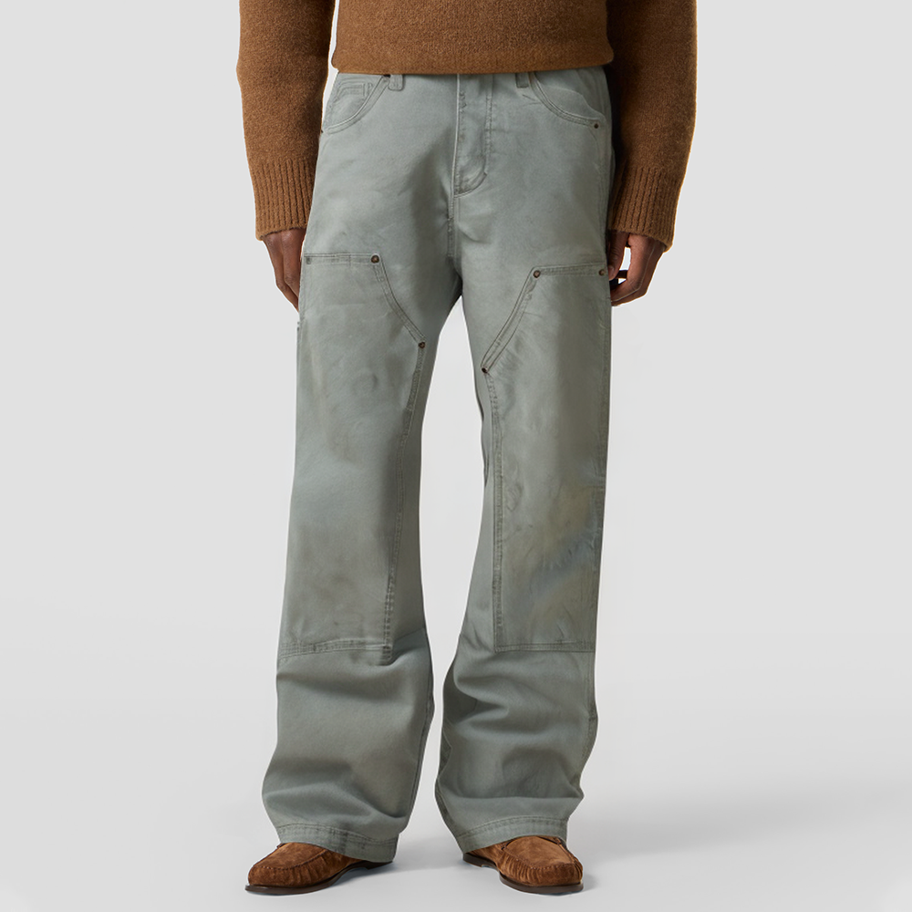 Washed straight-leg work pants for men