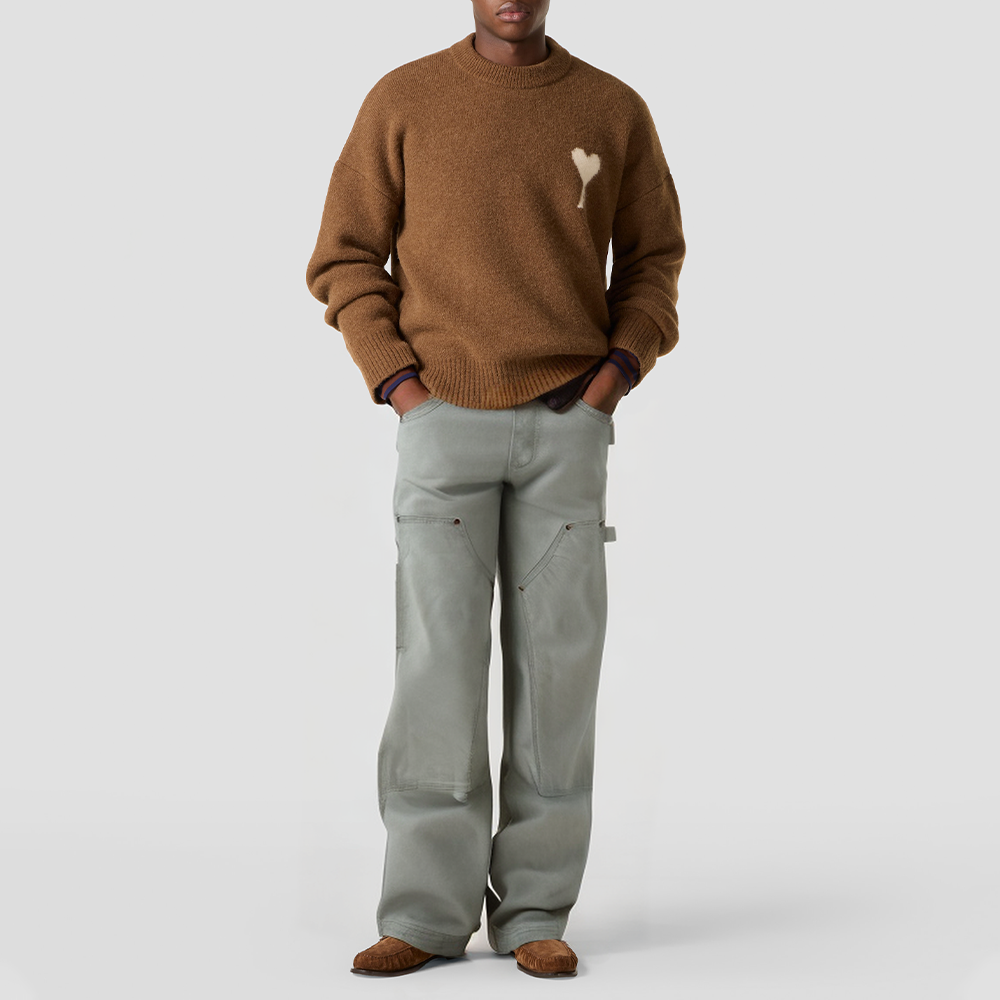 Washed straight-leg work pants for men