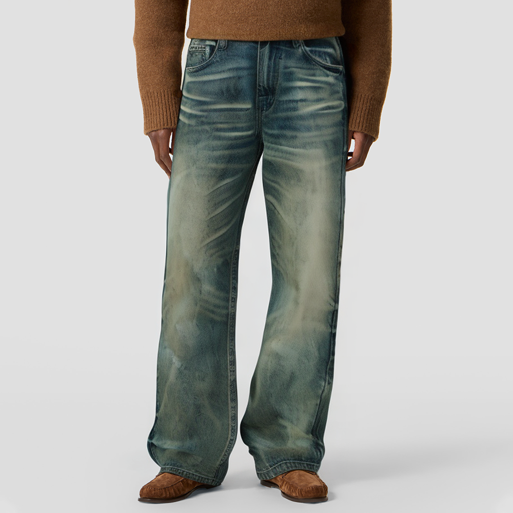 Street style straight-leg washed denim jeans