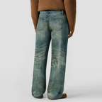 Street style straight-leg washed denim jeans