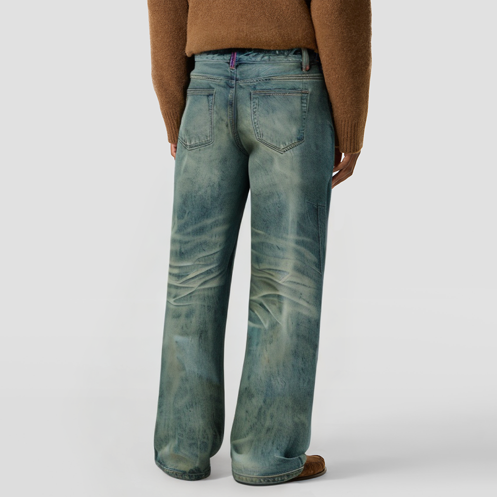 Street style straight-leg washed denim jeans