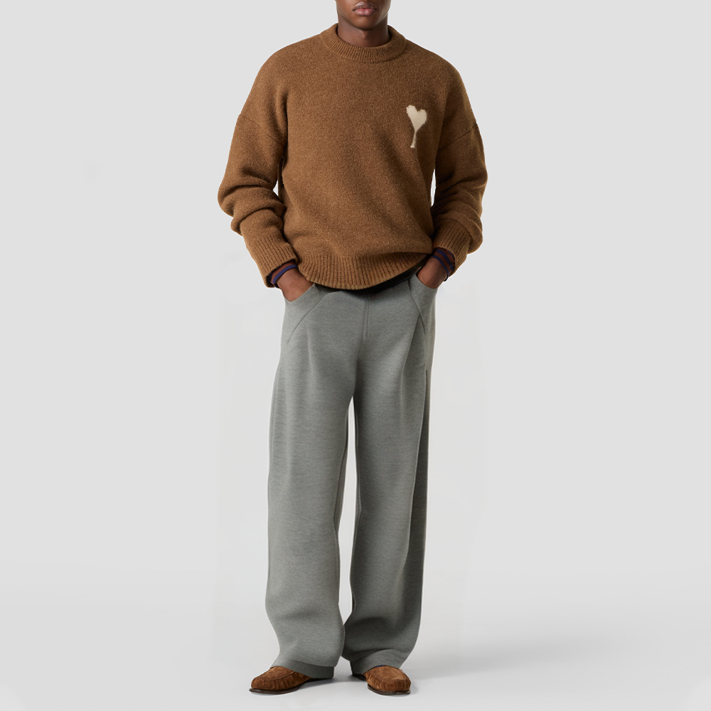 Wide-leg pleated casual trousers