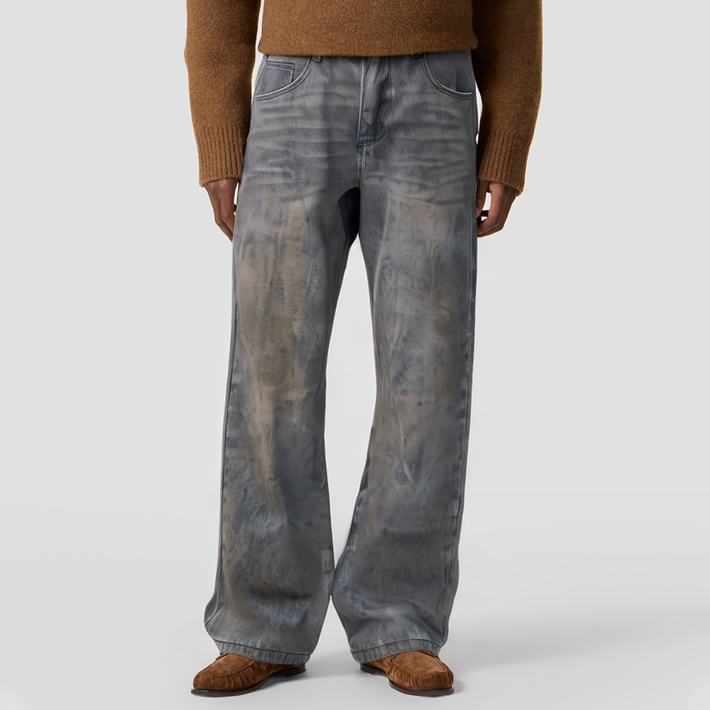 Reproduced washed straight-leg denim jeans