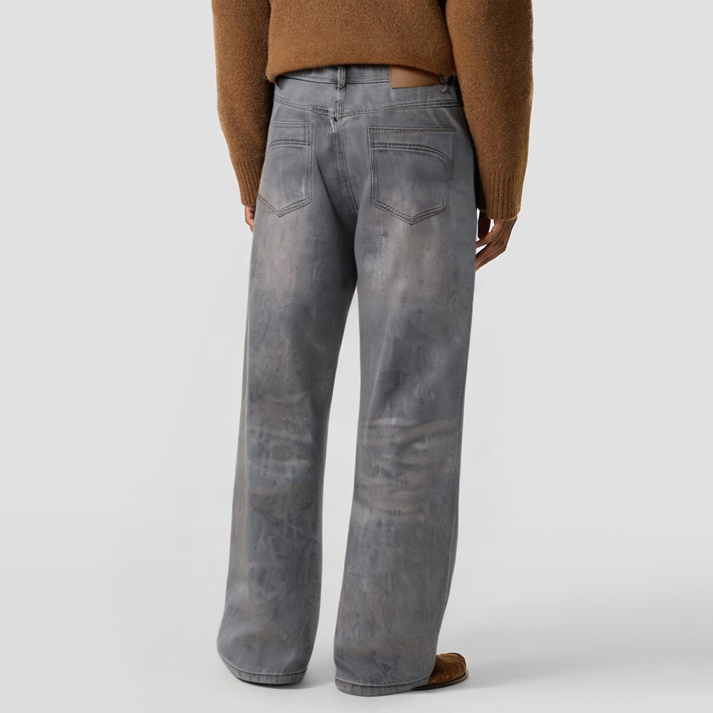 Reproduced washed straight-leg denim jeans