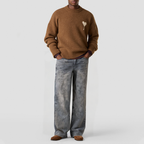 Reproduced washed straight-leg denim jeans