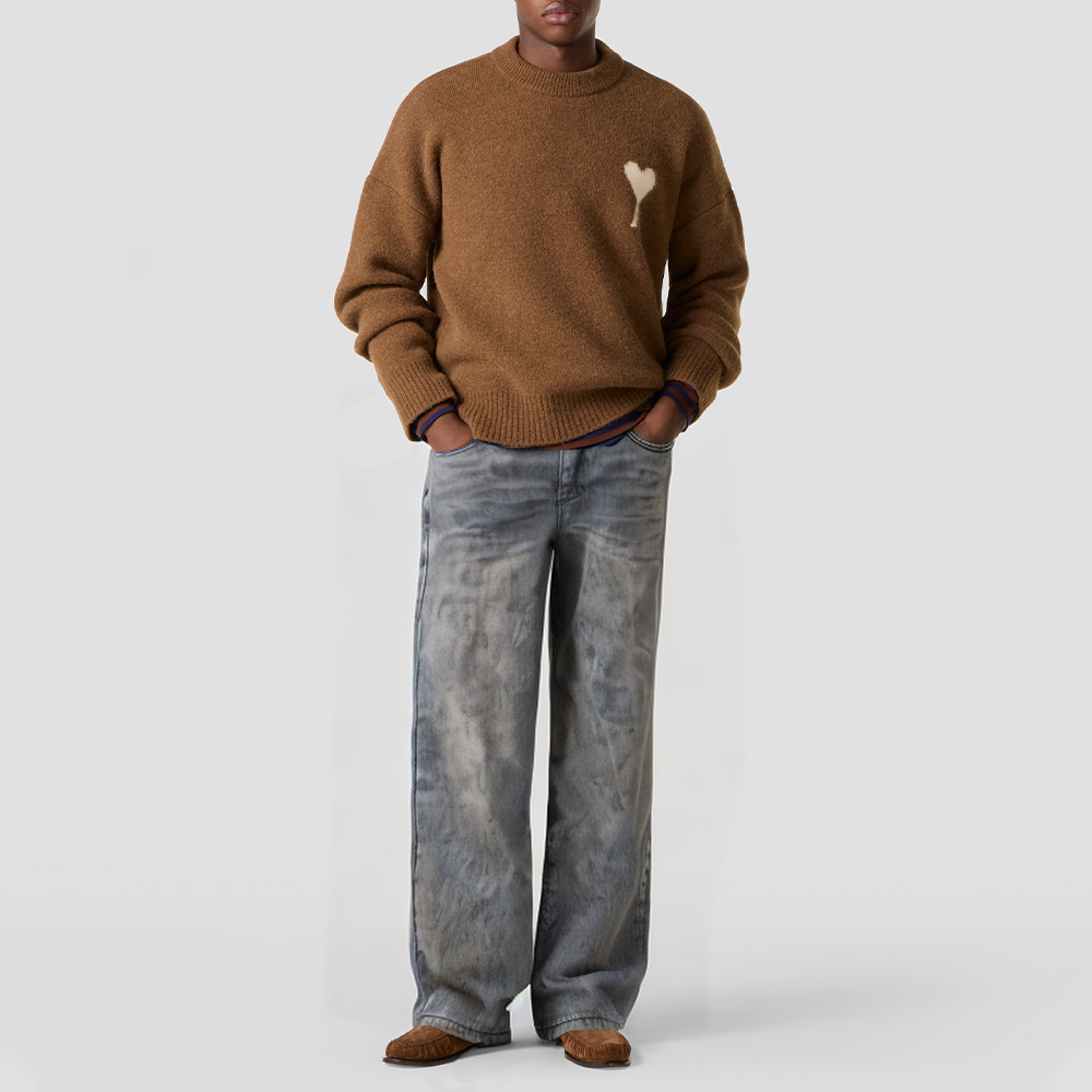 Reproduced washed straight-leg denim jeans